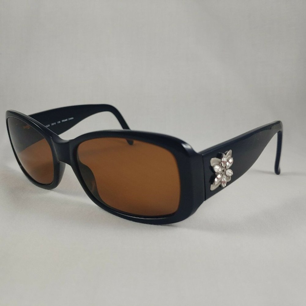 Kirkland Signature Sunglass Frames CALERO Black Plastic Rim Rhinestone Flower